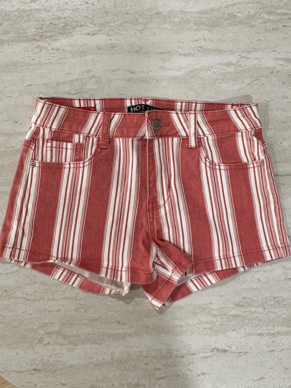Hot Kiss Red and White Striped Jean Shorts size 5